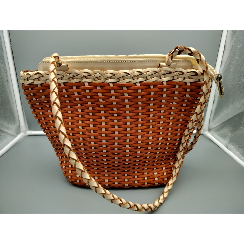 Ellepi Woven Brown/Cream Leather Purse, Made in Italy, Handmade, Pre-Owned, Good